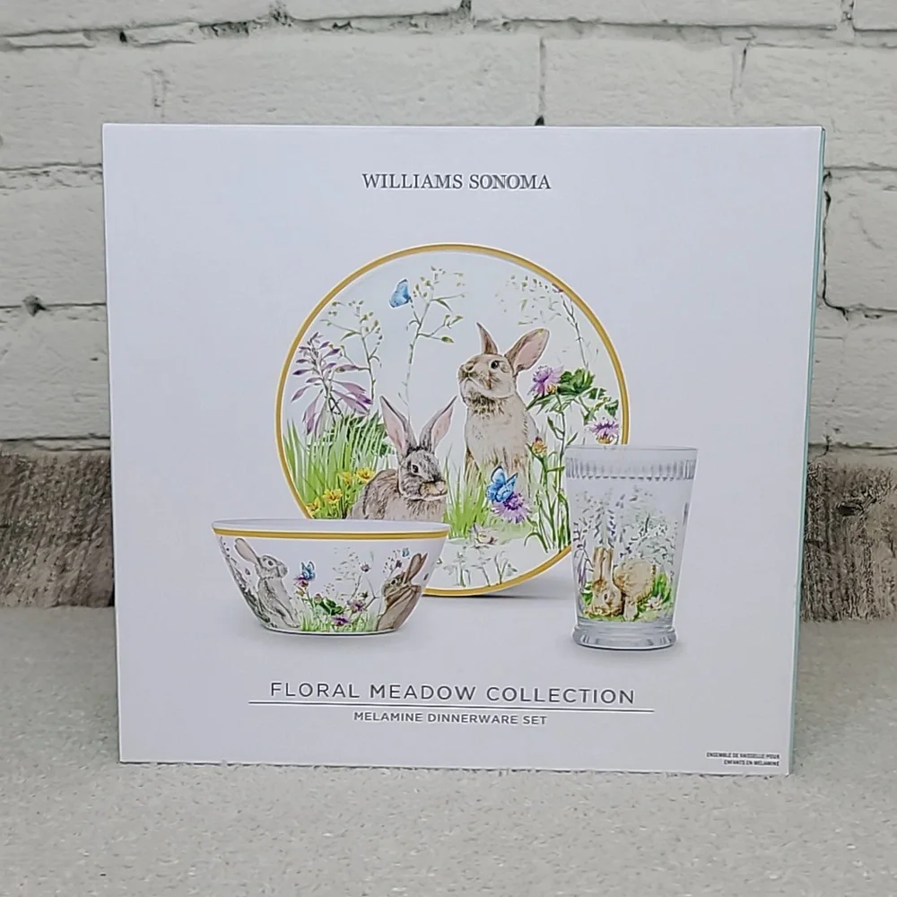Williams Sonoma Easter Floral Meadow Kids 3-Piece Melamine Dining Set - NIB/NWT